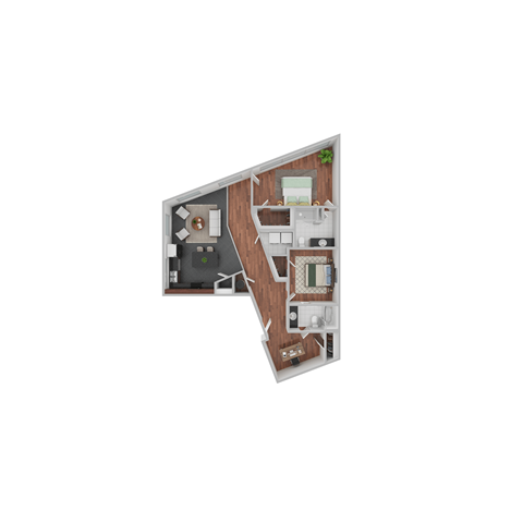 Floor plan for 2 beds, 2 baths, 1400 sqft